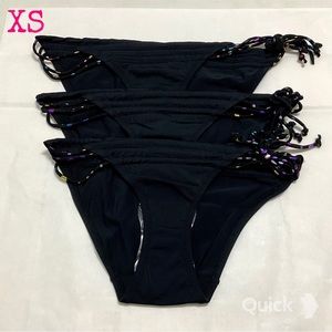 XS - New 3 pcs Etam Black Side Tie Bikini Bottoms